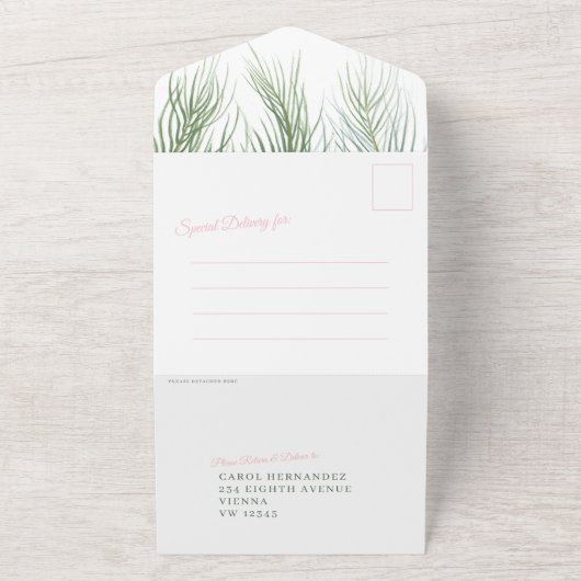 楽しいことに、パー結婚ムピンクの白い緑の後を追う オールインワン招待状 (外側)