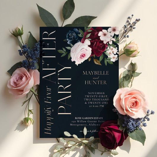 楽しいずっとパーティーブルゴーニュ海軍花模様 箔招待状