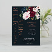 楽しいずっとパーティーブルゴーニュ海軍花模様 箔招待状 (立ち正面)