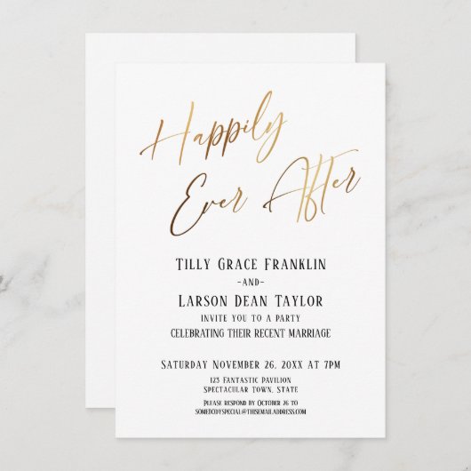 楽しいずっと後金ゴールドエレガントな結婚式パーティー 招待状 (正面/裏面)