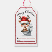 楽しいよくはしゃぐトナカイを特徴とするクリスマスラベル ギフトタグ (正面)