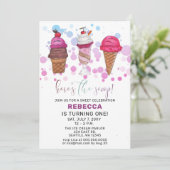 楽しいアイスクリームパーティー誕生日招待状 招待状 (スタンド正面)