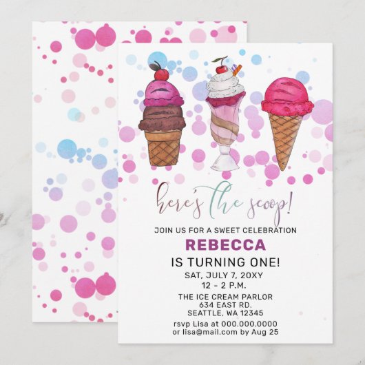 楽しいアイスクリームパーティー誕生日招待状 招待状 (正面/裏面)