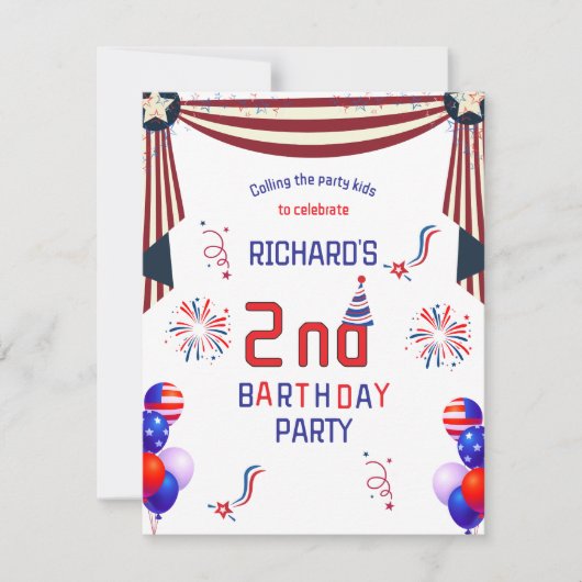 楽しいアメリカの子供たちの誕生日パーティーのお祝い 招待状 (正面)