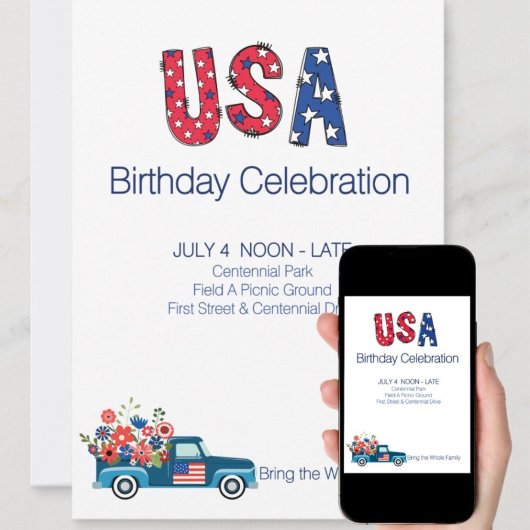 楽しいアメリカ生誕祭レッドホワイトブルー 招待状
