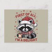 楽しいアライグマまずは私が喜びクリスマス シーズンポストカード (正面)