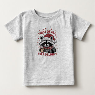 楽しいアライグマまずは私が喜びクリスマス ベビーTシャツ