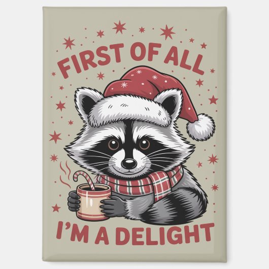 楽しいアライグマまずは私が喜びクリスマス マグネット (正面)
