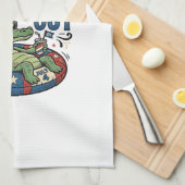 楽しいアリゲーターのサマーTシャツ アメリカ独立記念日をのんびり過ごそう キッチンタオル (四つ折り)