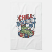 楽しいアリゲーターのサマーTシャツ アメリカ独立記念日をのんびり過ごそう キッチンタオル (縦)