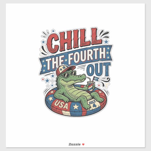 楽しいアリゲーターのサマーTシャツ アメリカ独立記念日をのんびり過ごそう  シール (シート)