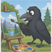 楽しいアーティストのカラスの風景画アート シール (正面)