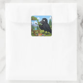 楽しいアーティストのカラスの風景画アート スクエアシール (バッグ)