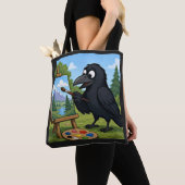 楽しいアーティストのカラスの風景画アート トートバッグ (クローズアップ)