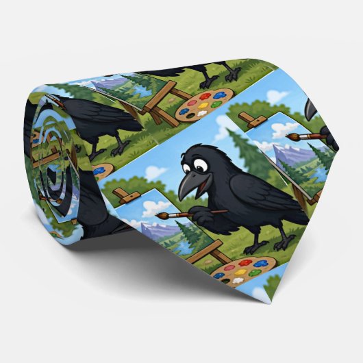 楽しいアーティストのカラスの風景画アート ネクタイ (ロール)