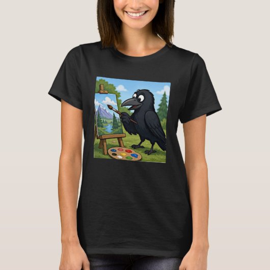 楽しいアーティストのカラスの風景画アート Tシャツ (正面)