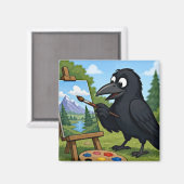 楽しいアーティストカラスの風景画アート マグネット (正面/裏面)