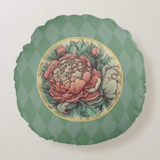 楽しいアールヌーボー牡丹 ラウンドクッション (正面)