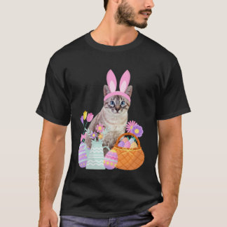 楽しいイースターの可愛い猫 うさぎ たまご かご Tシャツ