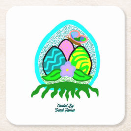 楽しいイースターエッグスクエア紙コースター スクエアペーパーコースター