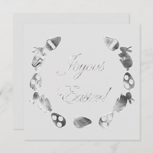 楽しいイースターバニーエッグフェイクシルバーグレイ復活祭 シーズンカード (正面/裏面)