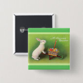 楽しいイースターラビットバスケットの卵 缶バッジ (正面&裏面)