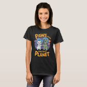 楽しいエイリアン猫の惑星からのパウズスペース Tシャツ (正面フル)