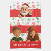 楽しいエルフの顔 オフィシャルクッキーテスター クリスマス キッチンタオル (縦)