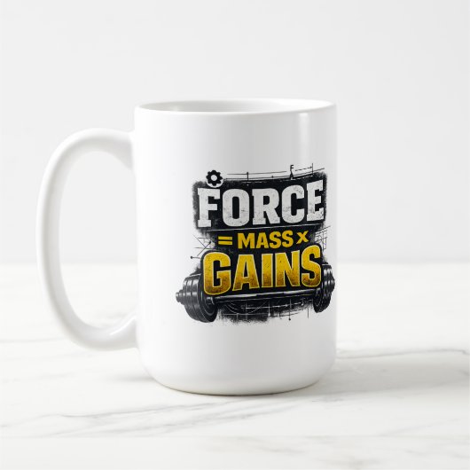 楽しいエンジニアジムTシャツ Force Mass Gains コーヒーマグカップ (左)