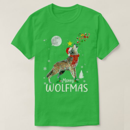 楽しいオオカミのクリスマス 面白いオオカミ サンタ帽子 オオカミ Tシャツ (デザイン正面)