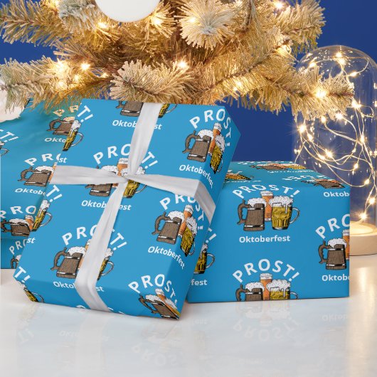 楽しいオクトーバーフェストビールPROSTブルー ラッピングペーパー (クリスマス)