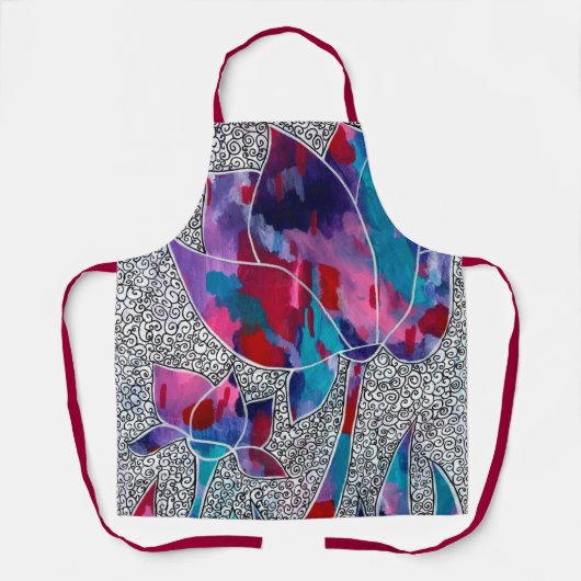 楽しいオリエンタルロータスフラワーズオリジナルアート エプロン (正面)