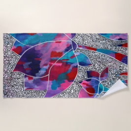 楽しいオリエンタルロータスフラワーズオリジナルアート ビーチタオル