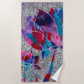 楽しいオリエンタルロータスフラワーズオリジナルアート ビーチタオル (正面)