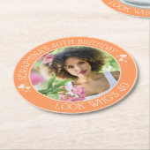 楽しいオリジナル写真 40歳の誕生日パーティーのお土産 ラウンドペーパーコースター (アングル)