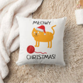 楽しいオレンジの猫の鳴き声クリスマスピロー クッション (ブランケット)
