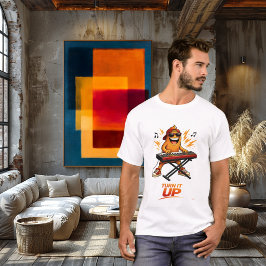 楽しいオレンジ色のキーボード奏者キャラクター音楽 Tシャツ