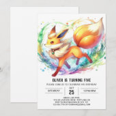 楽しいオンライン フォックス バースデー 招待状 (正面/裏面)