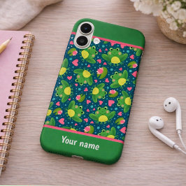 楽しいカエル柄 オリジナル 名前 新しい始まり iPhone 16 PLUSケース
