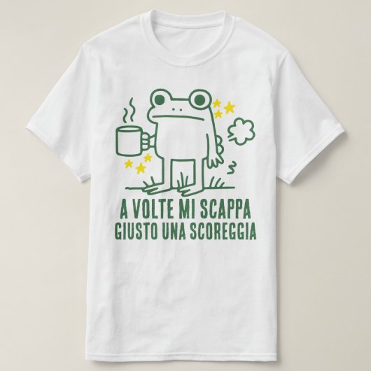 楽しいカエル コーヒー おなら Tシャツ (デザイン正面)