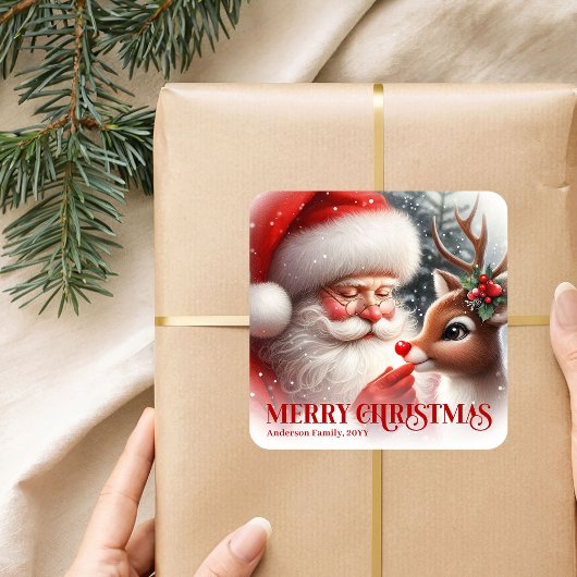 楽しいカスタマイズサンタとルドルフのクリスマス スクエアシール