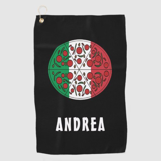 楽しいカスタムネーム イタリア イタリア国旗 ペパロニ ピザ ゴルフタオル (正面)