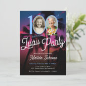 楽しいカスタム写真のルアウパーティー 100歳の誕生日パーティー 招待状 (スタンド正面)