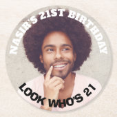 楽しいカスタム写真の誕生日パーティーのお土産 ラウンドペーパーコースター (正面)