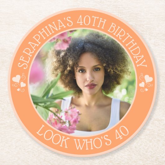 楽しいカスタム写真 40歳の誕生日パーティーのお土産 ラウンドペーパーコースター (正面)
