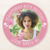 楽しいカスタム写真 40歳の誕生日パーティーのお土産 ラウンドペーパーコースター (正面)