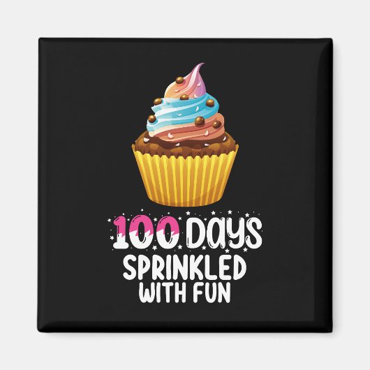 楽しいカップケーキで祝う100日目 学校の先生 マグネット (正面)