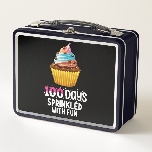 楽しいカップケーキ100日学校の先生 メタルランチボックス (正面)