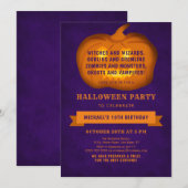 楽しいカボチャのジャック・オ・ランタン誕生日ハロウィン 招待状 (正面/裏面)