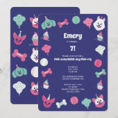 楽しいカラフルかわいい犬の子供の誕生日パーティー 招待状 (正面/裏面)